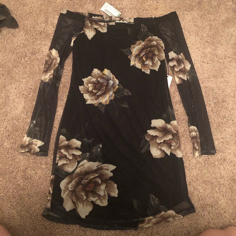 Papaya over the shoulders floral print dress